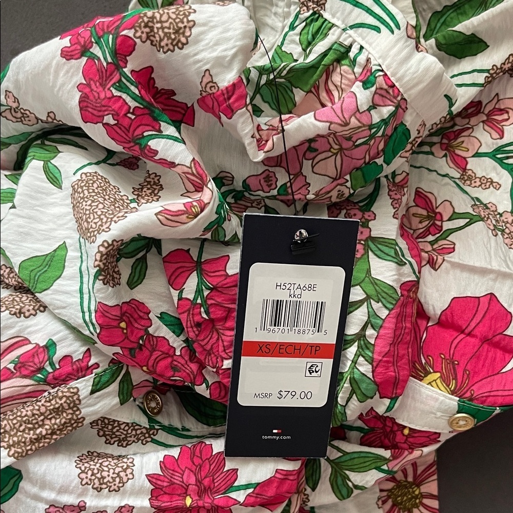 Tommy Hilfiger Floral Puff Sleeve Blouse - Pink and Green - Picture 12 of 12